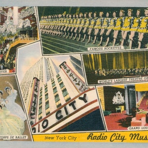Linen Postcard, New York City, Radio City Music Hall, Rockettes, Orchestra