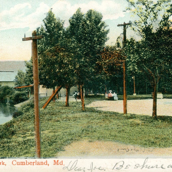 Vintage Postcard, Cumberland, Maryland, View of Riverside Park, 1907