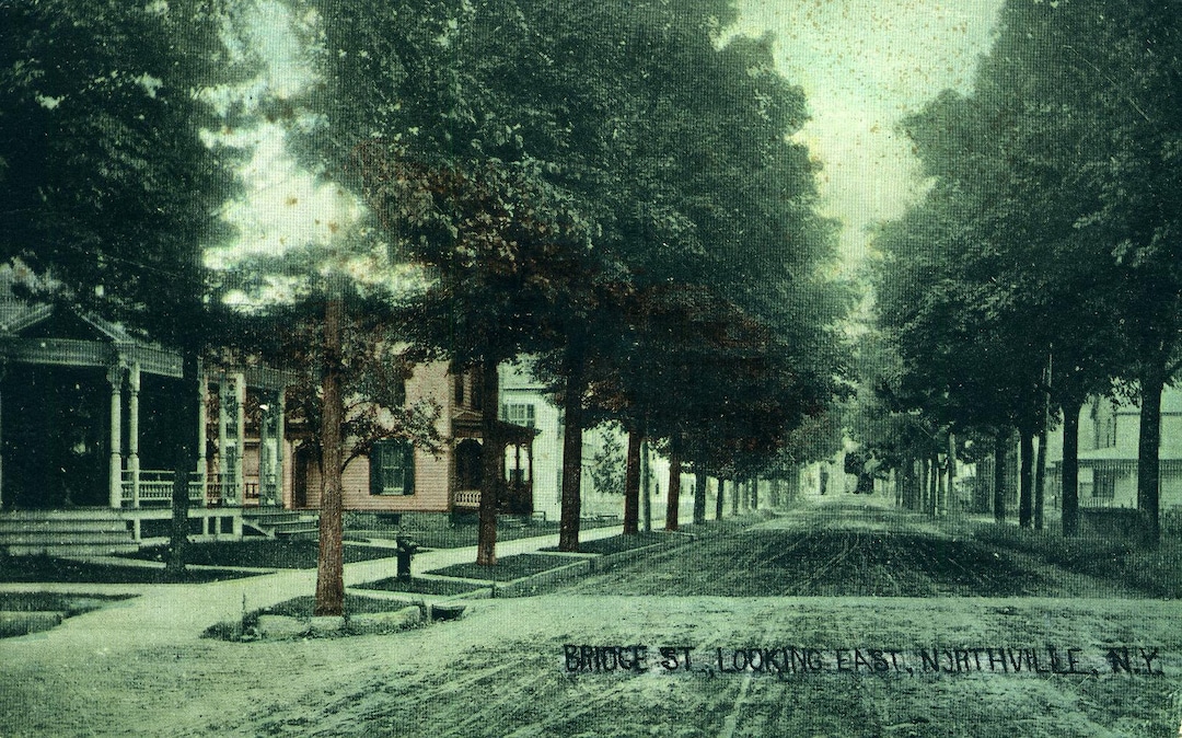 Vintage Postcard, Northville, New York, Bridge Street Looking East