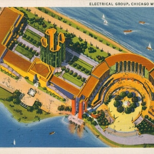 Linen Postcard, Chicago, Illinois, Electrical Group at 1933 Worlds Fair