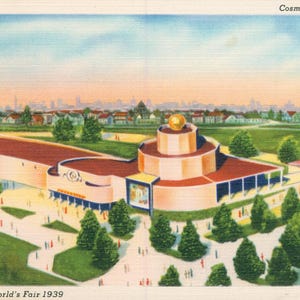 Linen Postcard, New York City, 1939 Worlds Fair, Cosmetics Building