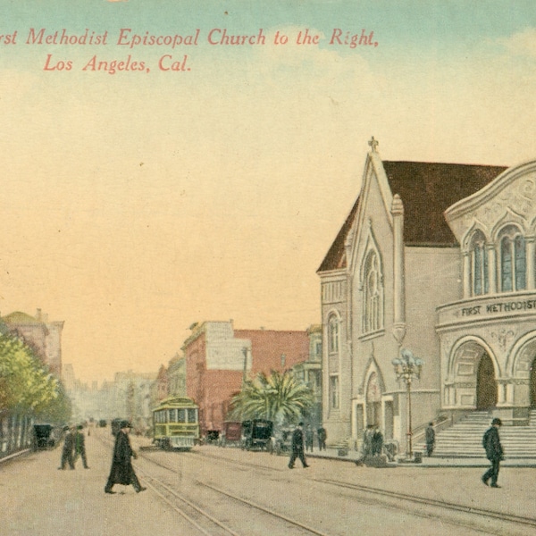 Vintage Postcard, Los Angeles, California, Hill Street, Methodist Church, ca 1910