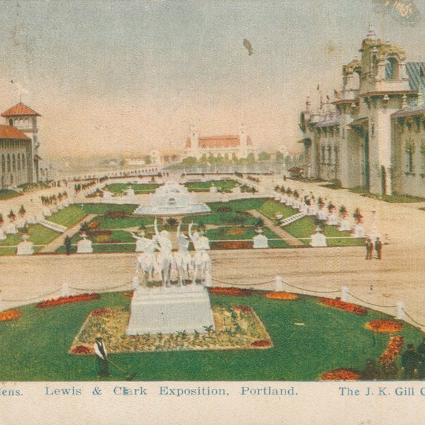 Vintage Postcard, Portland, Oregon, Lewis and Clark Exposition, Sunken Gardens, 1906