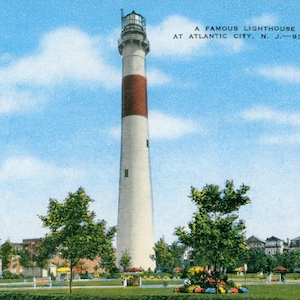 Linen Postcard, Atlantic City, New Jersey, Absecon Lighthouse, ca 1940