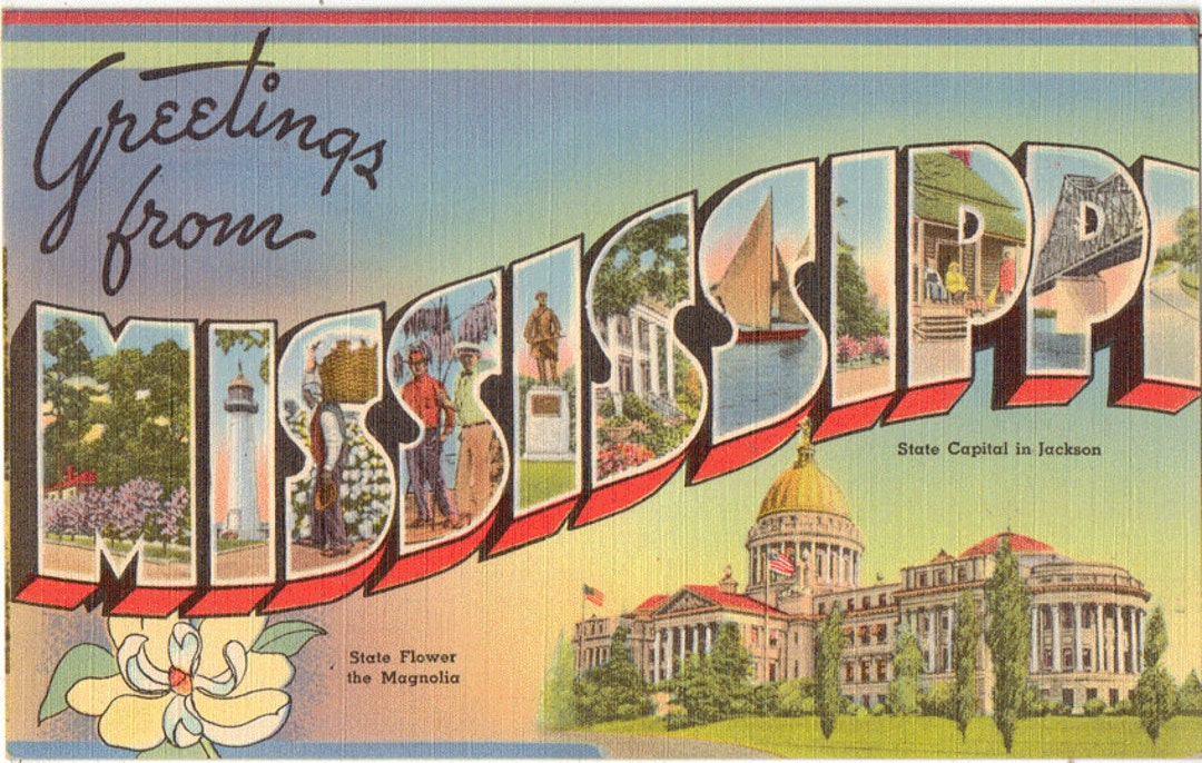 Linen Postcard, Greetings From Mississippi, State Flower, Capitol ...