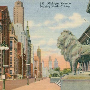 Linen Postcard, Chicago, Illinois, Michigan Avenue Bridge Looking North