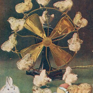 Vintage Easter Postcard, Chicks on Fan Blades with Colored Eggs