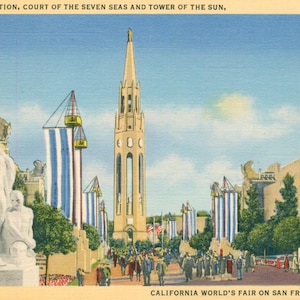 Linen Postcard, San Francisco, California, Statue of Creation at Worlds Fair