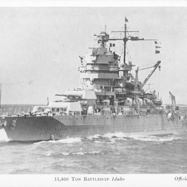 Real Photo Postcard, USS Idaho Battleship, U. S. Navy, ca 1945