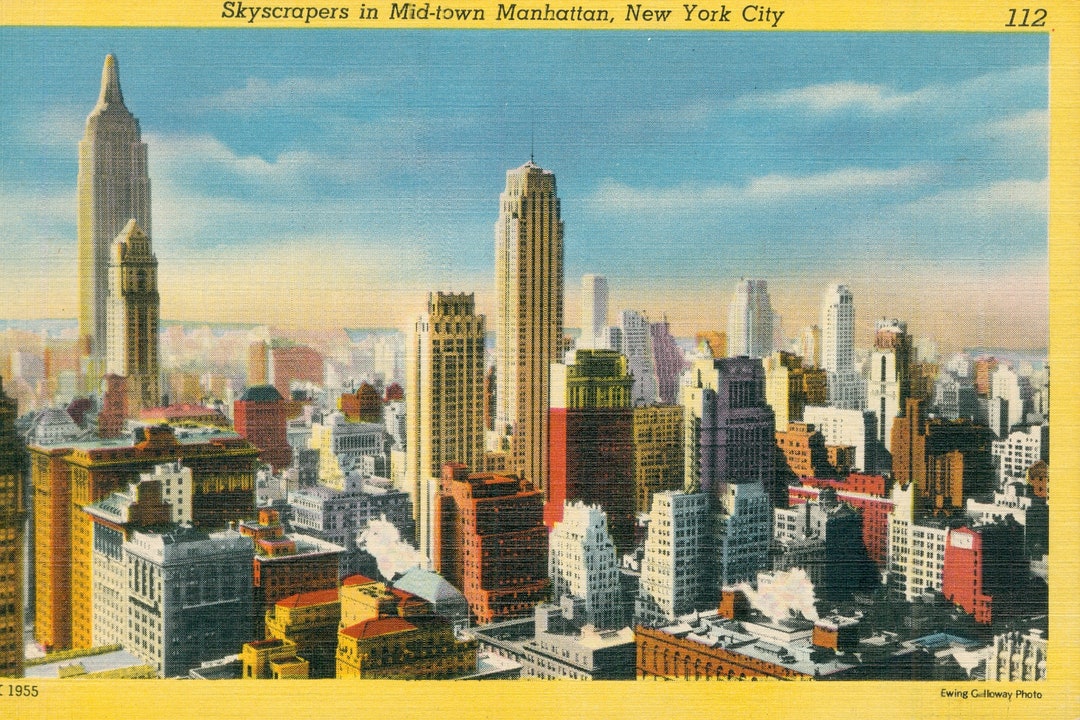 Linen Postcard New York City New York Midtown Skyscrapers Etsy