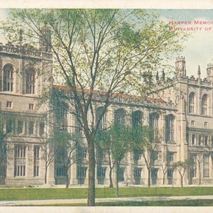 Linen Postcard, Chicago, Illinois, Harper Memorial Library, University of Chicago