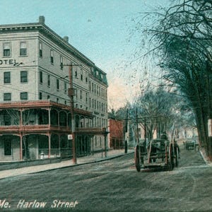 Vintage Postcard, Bangor, Maine, Harlow Street, Wagons, ca 1910