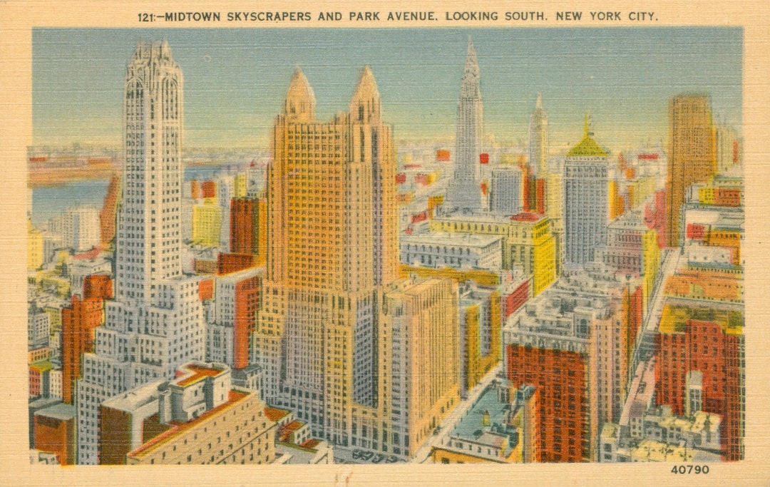Linen Postcard New York City Midtown Skyscrapers and Park Etsy