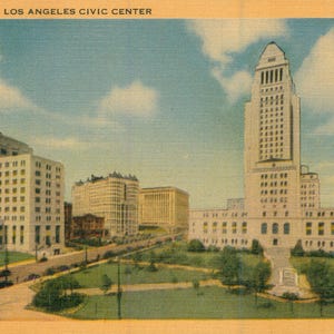 Linen Postcard, Los Angeles, California, Los Angeles Civic Center