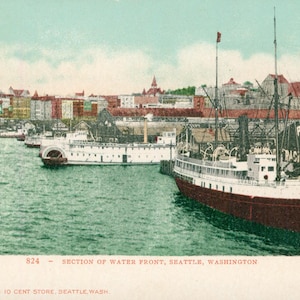 Vintage Postcard, Seattle, Washington, View on Water Front, ca 1910