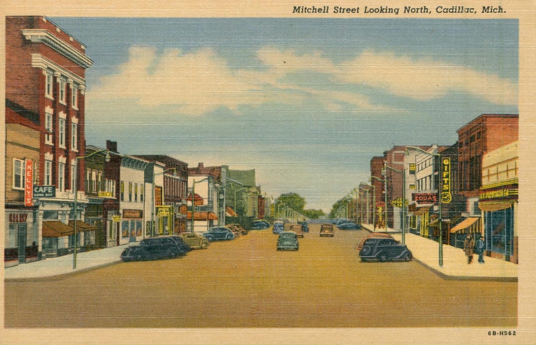 Linen Postcard, Cadillac, Michigan, Mitchell Street Looking North - Etsy