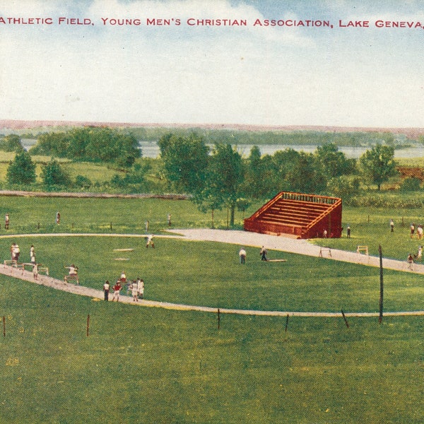 Vintage Postcard, Lake Geneva, Wisconsin, Athletic Field, YMCA, NICE, 1909