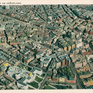 Vintage Postcard, Boston, Massachusetts, View of City from Airplane