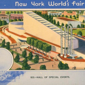 Linen Postcard, New York City, 1939 Worlds Fair, Hall of Special Events