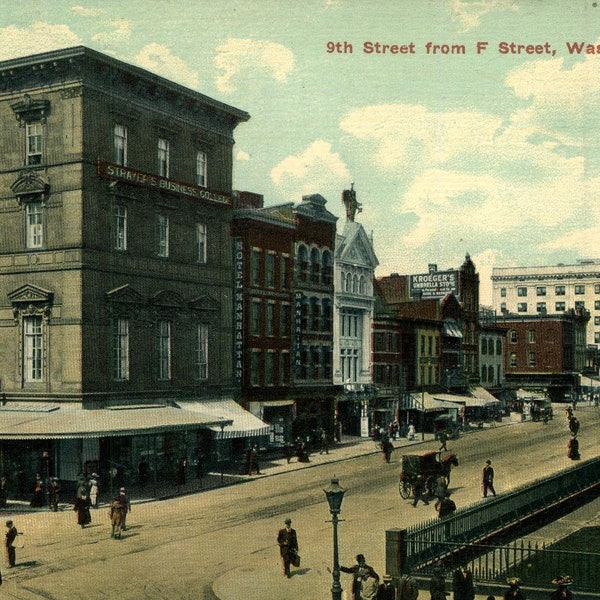 Vintage Postcard, Washington, DC, 9th. Street from F Street, ca 1910