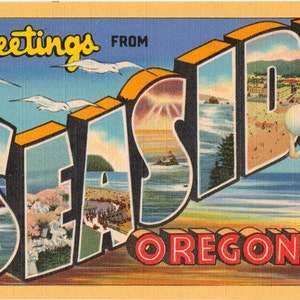 Carte postale numérique, Greetings from Seaside, Oregon, Lighthouse, Beach, NICE, Grande lettre