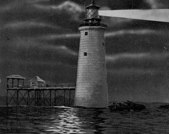 Vintage Postcard, Portland, Maine, Ram Island Lighthouse, Portland Harbor, 1914