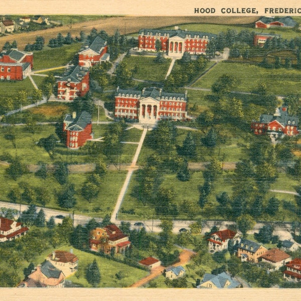 Vintage Postcard, Frederick, Maryland, Aerial View of Hood College, ca 1940