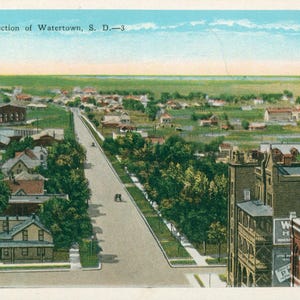 Linen Postcard, Watertown, South Dakota, View of Western Section of Town