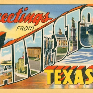 Carte postale numérique, Salutations de Galveston, Texas, Plage, Beauté dans la plage, Grande lettre