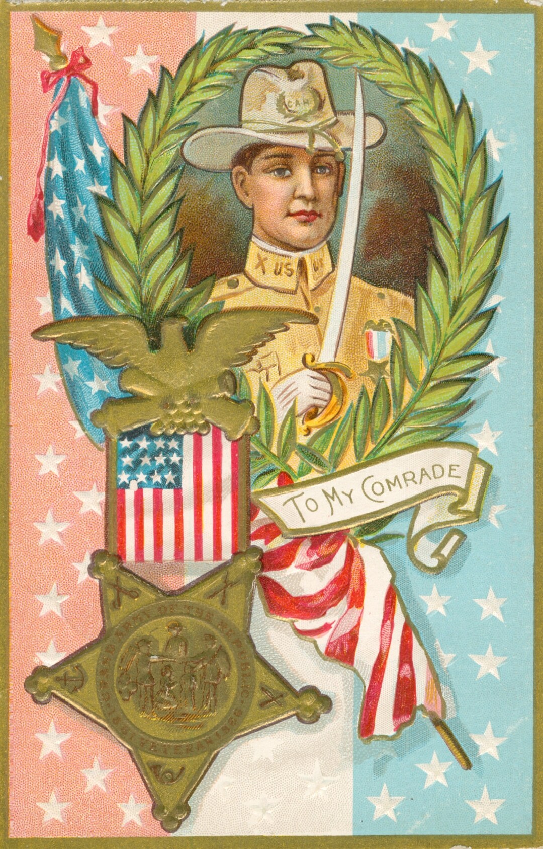 Vintage Postcard Decoration memorial Day Man in Uniform Etsy