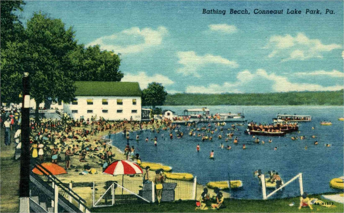 Linen Postcard Conneaut Lake Park Pennsylvania Bathing | Etsy