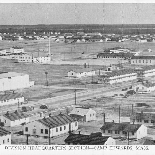 Linen Postcard, Camp Edwards, Massachusetts on Cape Cod, Division Headquarters Section