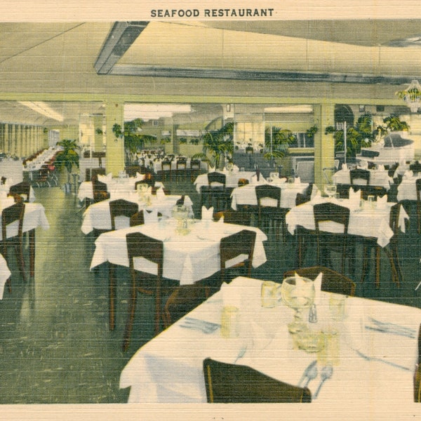 Linen Postcard, Ocean City, New Jersey, Interior of Chris' Seafood Restaurant