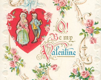 Vintage Valentine Postcard, Cupid, Couple inside Large Heart, ca 1910
