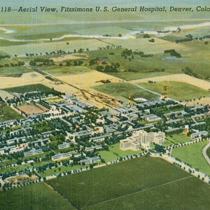 Linen Postcard, Denver, Colorado, Aerial View of Fitzsimons General Hospital
