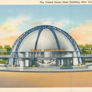 Linen Postcard, New York City, 1939 New York Worlds Fair, U S Steel Building