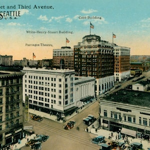Vintage Postcard, Seattle, Washington, University Street and Third Avenue