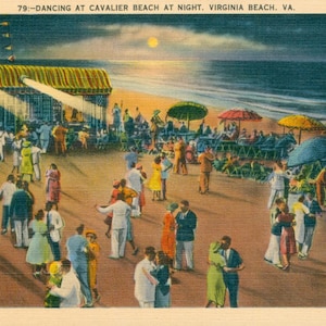 Linen postcard, Virginia Beach, Virginia, Dancing at Cavalier Beach Club at Night