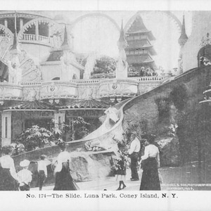 Vintage Postcard, Coney Island, New York, Helter Skelter Slide, Luna Park