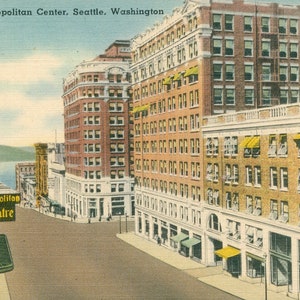 Linen Postcard, Seattle, Washington, Metropolitan Center, Theatre, NICE