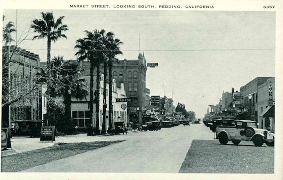 Vintage Postcard Redding California Market Street Looking