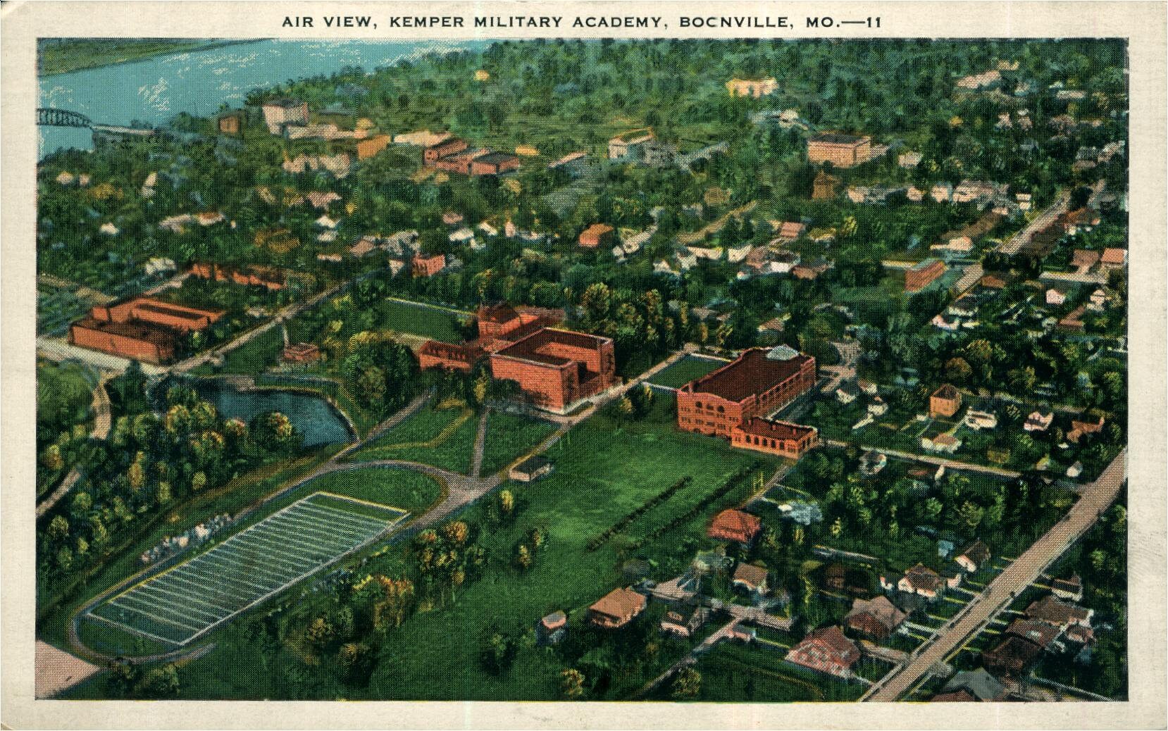 Linen Postcard Boonville Missouri Air View of Kemper