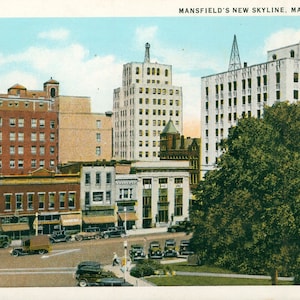 Linen Postcard, Mansfield, Ohio, Mansfield Skyline, ca 1930