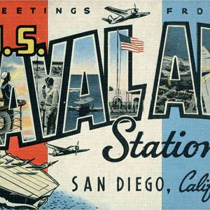 Cartão postal digital, Saudações da Estação Aérea Naval dos EUA, San Diego, Califórnia, Carta grande