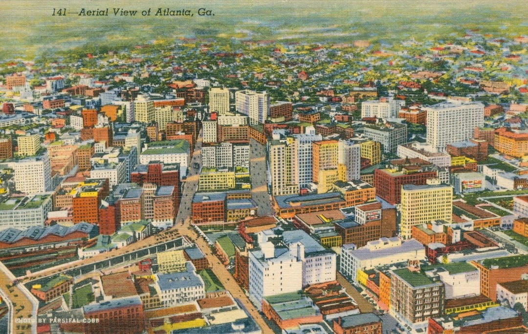 Linen Postcard, Atlanta, Georgia, Aerial View of Atlanta, Ca 1945 - Etsy