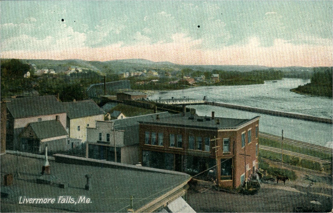Vintage Postcard Livermore Falls Maine Birds Eye View of Etsy