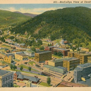 Linen Postcard, Deadwood, South Dakota, Birds Eye View of Town