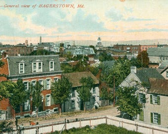 Vintage Postcard, Hagerstown, Maryland, Birds Eye View of Town, 1909
