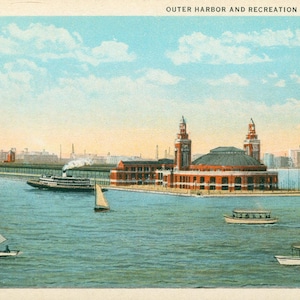 Linen Postcard, Chicago, Illinois, Outer Harbor and Pier, ca 1925