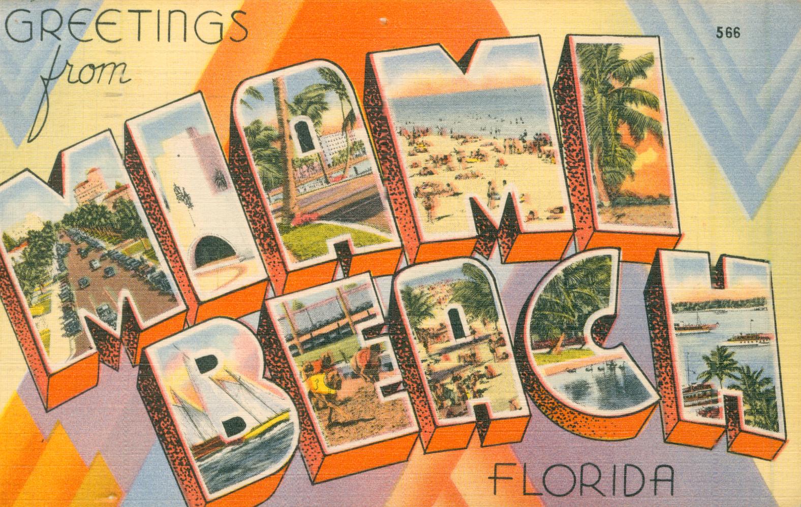 Linen Postcard, Greetings From Miami Beach, Florida, Beaches, Large ...